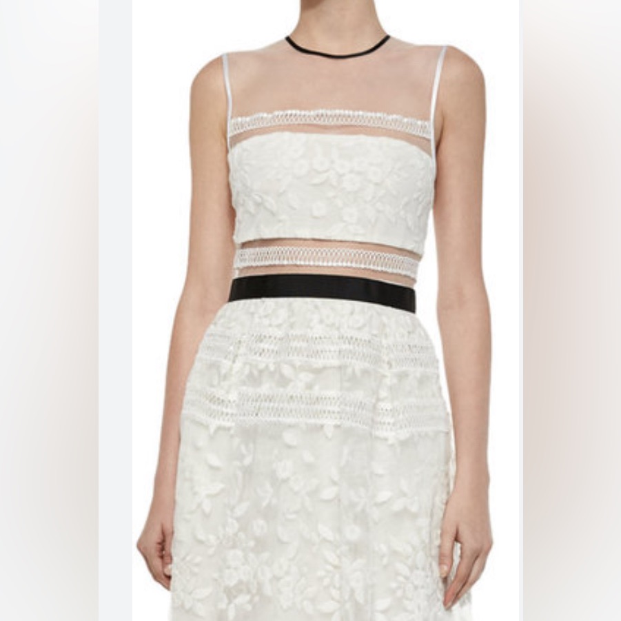 Self Portrait White Embroidered Sheer Mini Dress Msrp $720 Sz 2